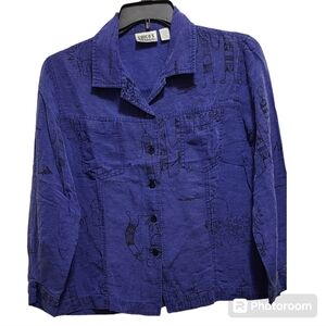 Chicos Design Button Down Silk Linen Blend Shirt‎ Size 2 Art To Wear